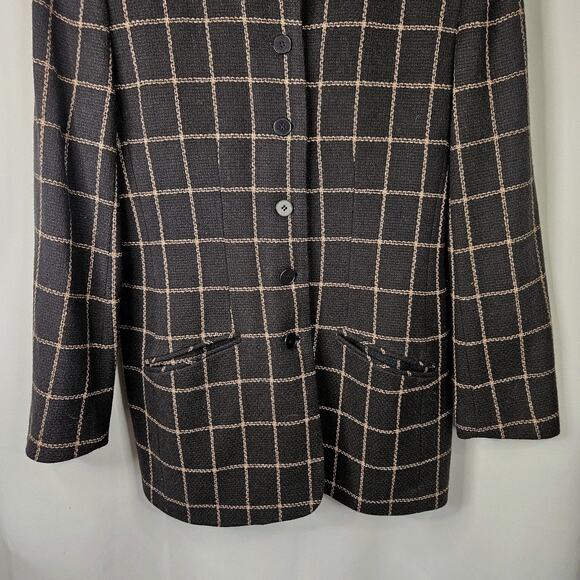 Chaus Women's Black Vintage Plaid Lambs Wool Double Breasted Career Blazer Sz 12 - Picture 3 of 8